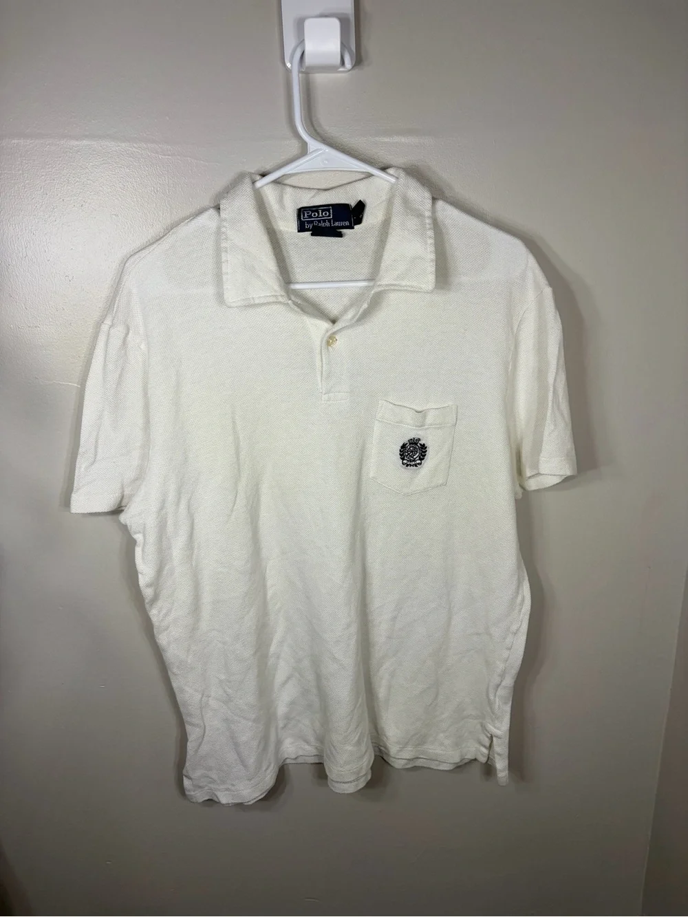 Polo Ralph Lauren Linen Blend Pocket Polo Shirt White‎ Crest Custom Fit L